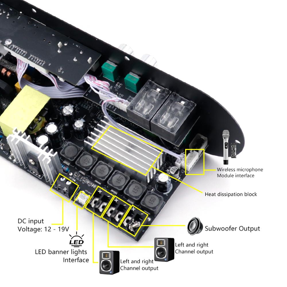 Плата усилителя Bluetooth 2.1-канальная D800, выходная мощность 50 Вт+50 Вт+100 Вт, с Bluetooth 5.0, AUX+MIC, FM+USB+TF-карта