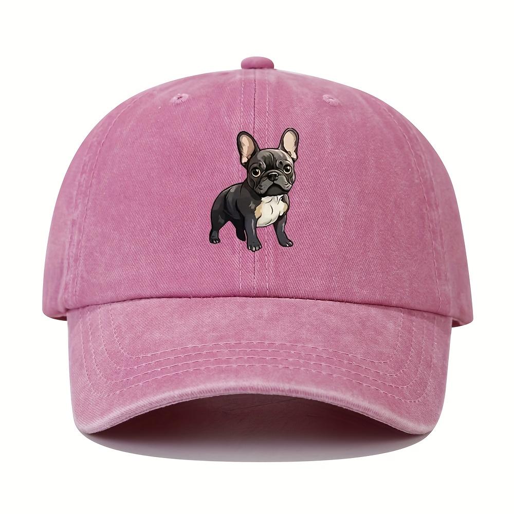 Retro washed baseball cap with French bulldog pattern, suitable for both men and women, dad hat