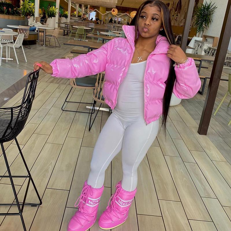 2022 женская зимняя теплая женская куртка-пуховик кожаные стеганые парки средней длины пуховик-бомбер на молнии повседневная тонкая шикарная верхняя одежда