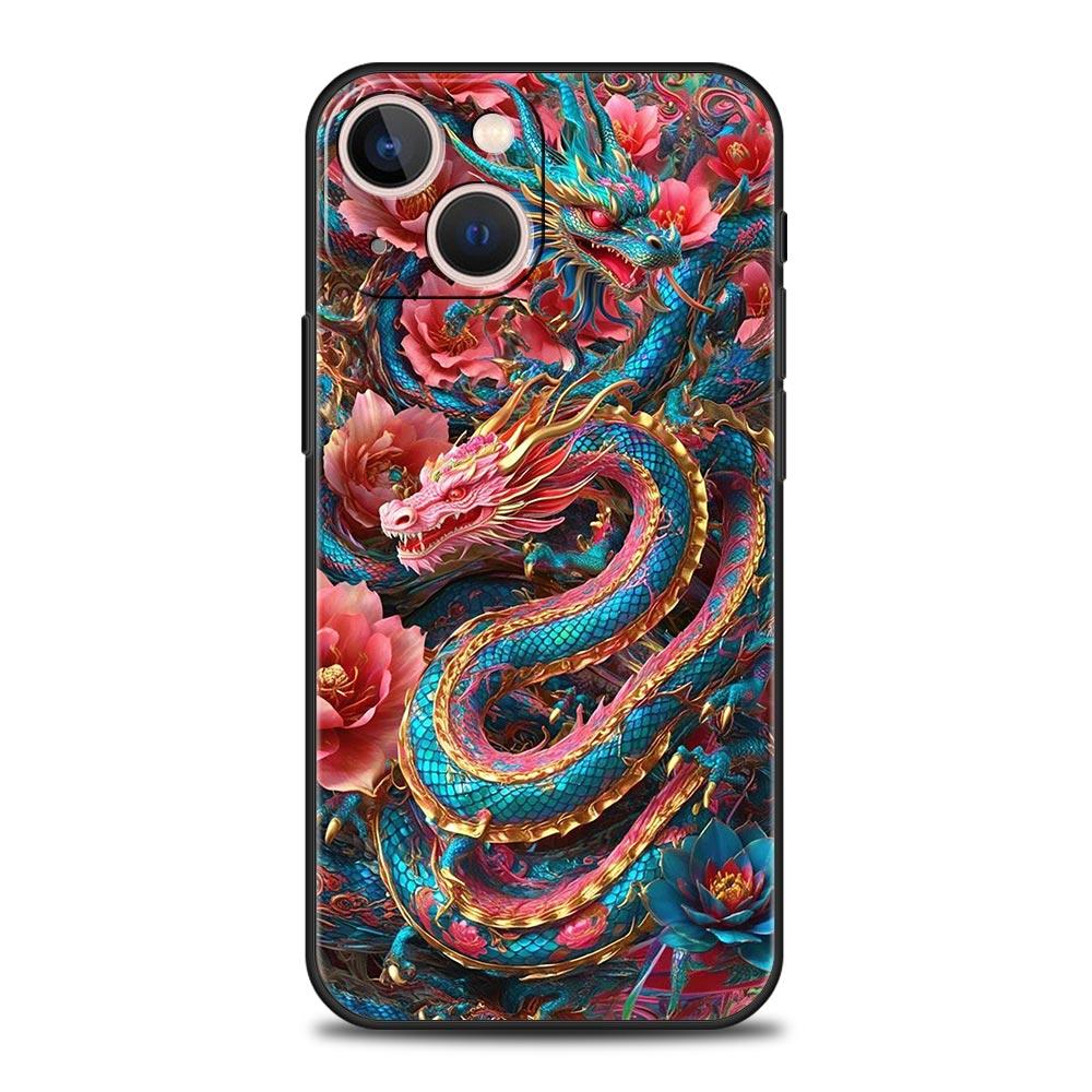 Китайский стиль Лун Цветок Дракон Чехол для телефона для iPhone 17 16 15 14 13 12 Pro Max 11 Pro Max 17 AIR Plus Мягкий ТПУ Чехол Сумки