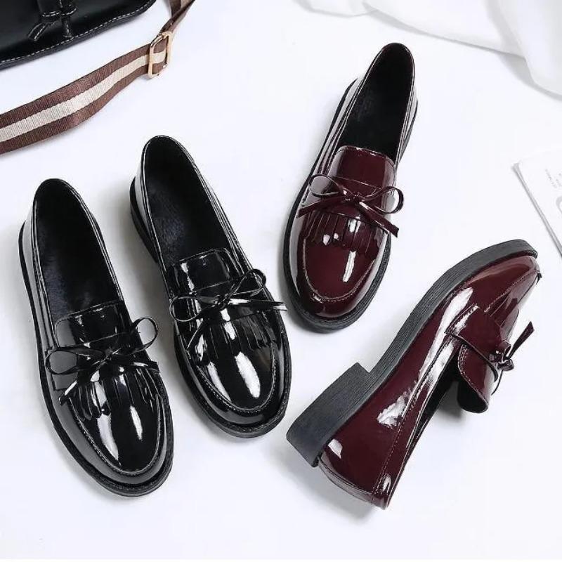 Shiny Small Leather Shoes Female British Style All-match Casual Single Shoes Female Bowknot Social Work Female Shoes Soft Leather