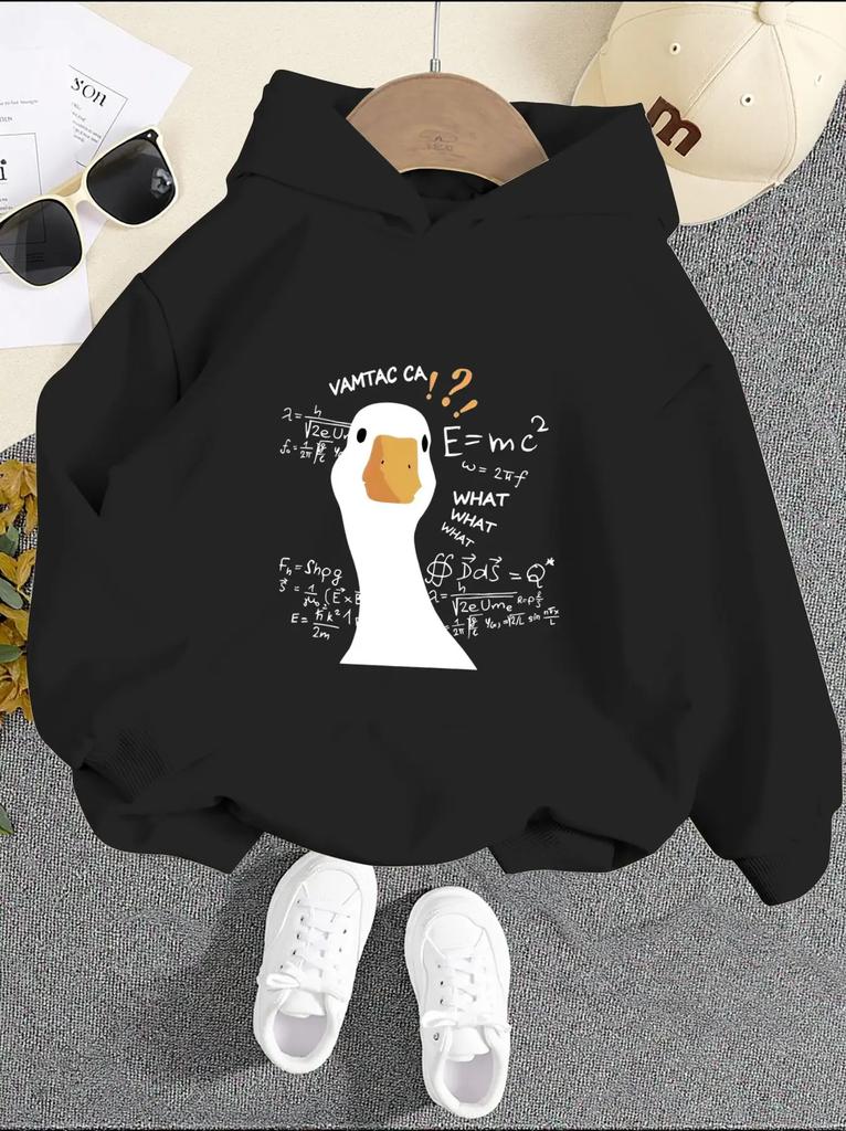 Meme Thinking Goose Kids Hoodie Chaotic Math Notes Graphic Autumn Winter Fleece Warm Children Streetwear Hooded Sweatshirt