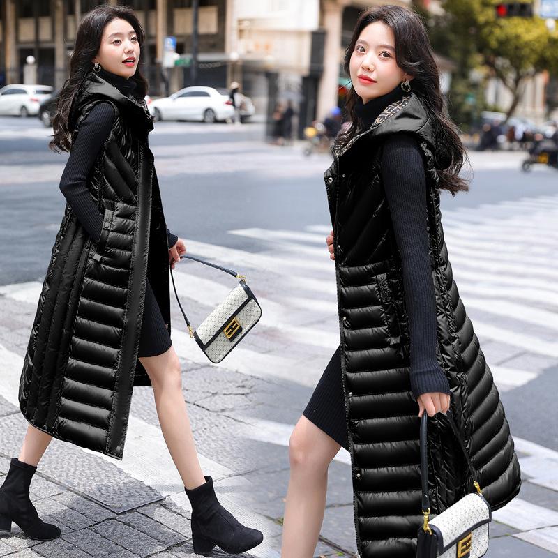 Тонкий хлопковый жилет, женский длинный жилет с капюшоном длиной до колена, осенне-зимний вариант для ношения жилета