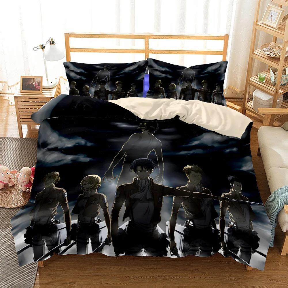 Anime Attack On Titan Bedding Set Kawaii Loli Boy Duvet Cover 3D Print Japan Cartoon Bed Quilt Cover Pillowcase No Sheets