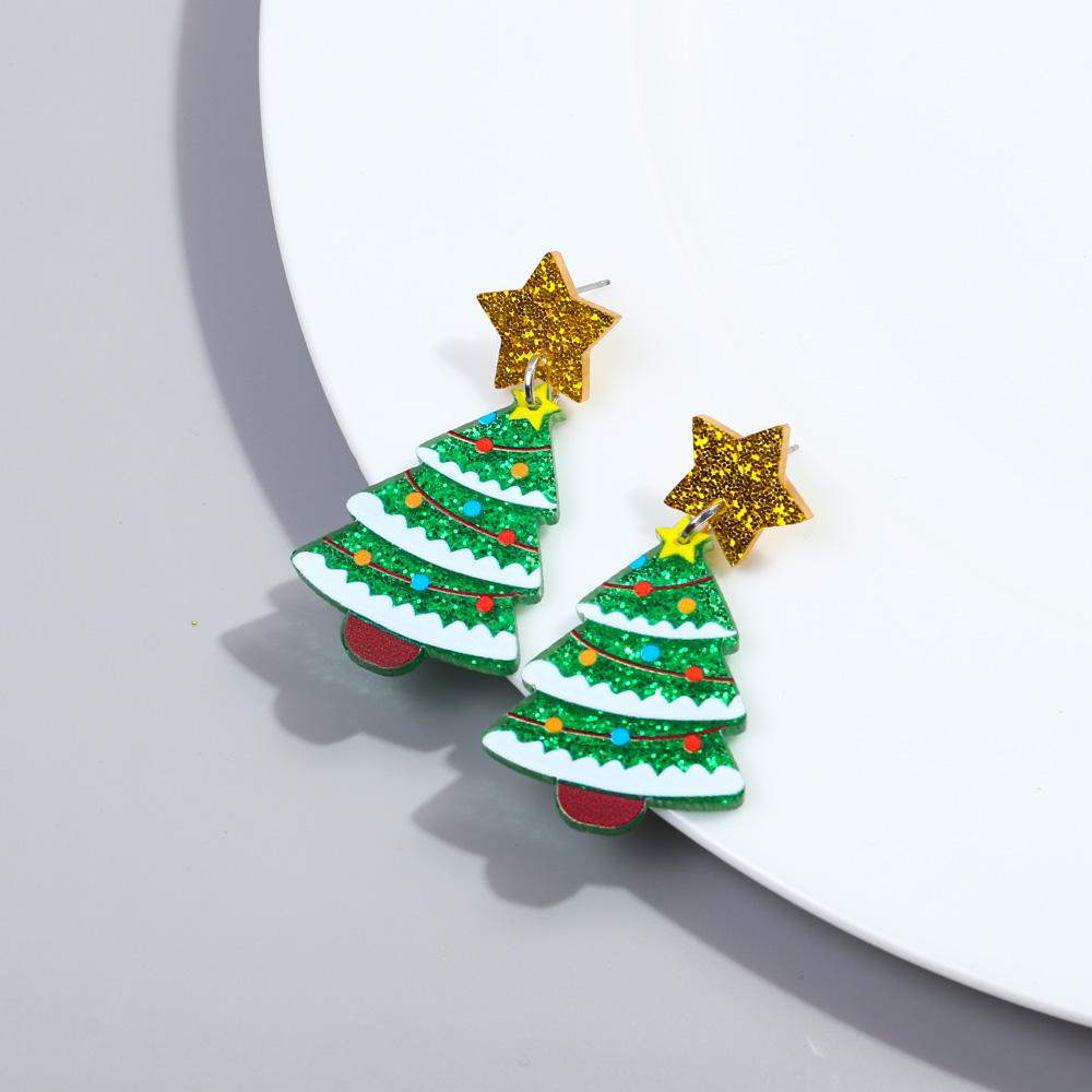 New Glitter Acrylic Christmas Tree Star Dangle Earrings for Women Fashion Cartoon Plant Statement Earring Xmas Jewelry Gifts