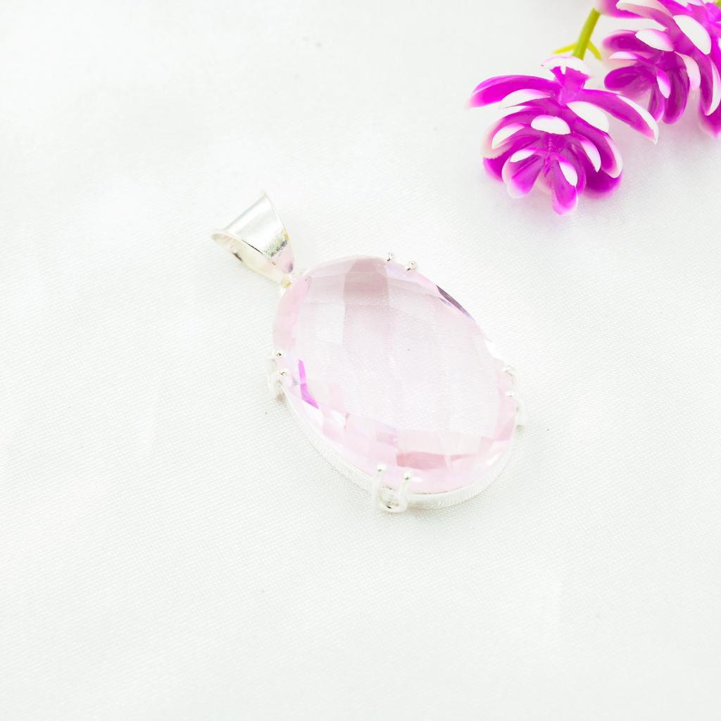 Подвеска с розовым кунцитом, драгоценный камень, кулон из стерлингового серебра 925 пробы, ювелирное изделие ручной работы, кулон с камнем по дате рождения, подарок для него