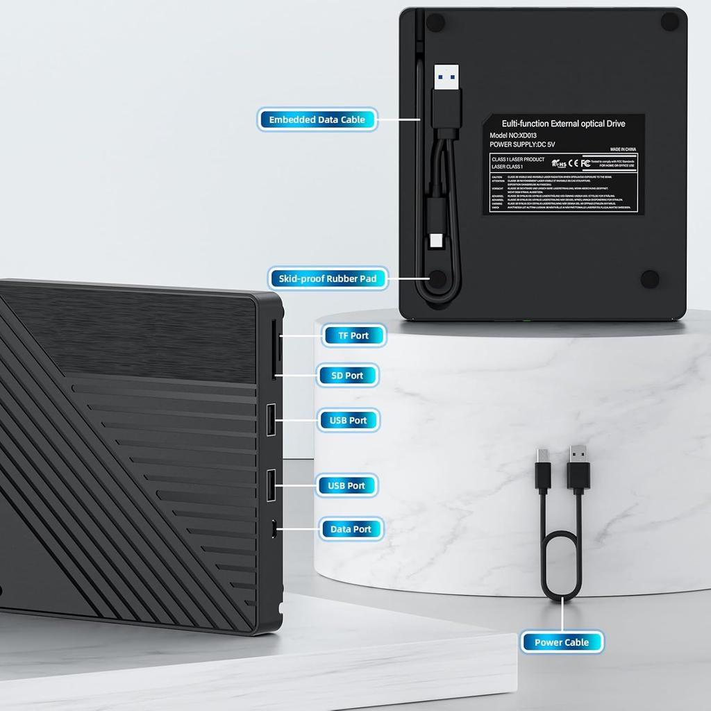 Внешний Blu-ray привод 5-в-1 USB 3.0 и USB-C DVD/CD рекордер BD ридер с 2 портами USB-A и кардридером SD/TF – для ноутбука ПК Mac