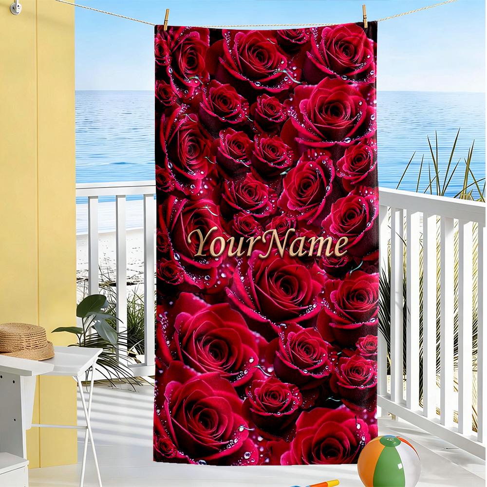 Rose Customize Your Name Beach Towel Soft Durable Quick-Dry Suitable for Sports Travel Swimming Yoga Bathroom Beach And Pool