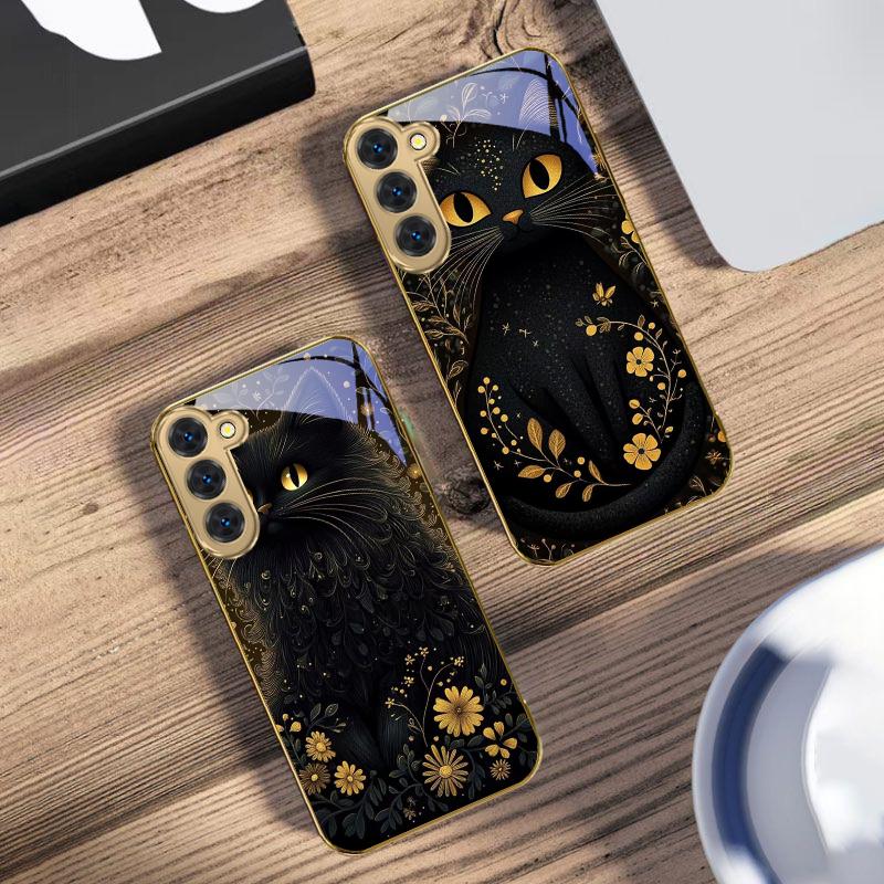 Круглые и яркие глаза Для Samsung Galaxy S20 FE S21 S22 S23 Plus S24 Ultra 25Ultra S21+ S9+ S22Plus Золотой стеклянный чехол для телефона