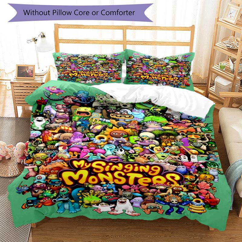 3pcs My Singing Monsters1 pattern bedding set duvet cover set includes duvet cover &pillowcases, perfect all season bedroom decoration & gift