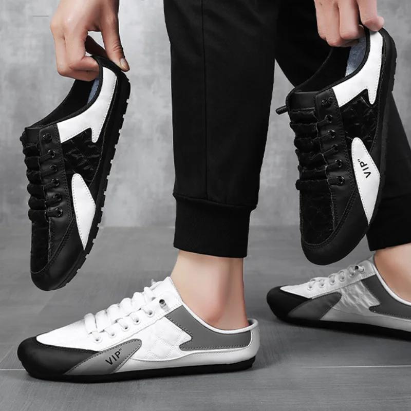 Мужские полутапочки, летняя дышащая повседневная обувь на плоской подошве, мужские мокасины с мягкой подошвой, модная удобная обувь для вождения