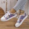 2024 Floral  Canvas Shoes  Women Large Size Flat Sneakers Female Lace-up Sports Shoes Casual Vulcanized Shoes