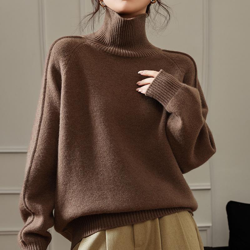 Autumn And Winter New European Turtleneck Wool Sweater Women'S Thickened Loose Lazy Wind Sweater Solid Color Large Size Knitted Bottoming Shirt