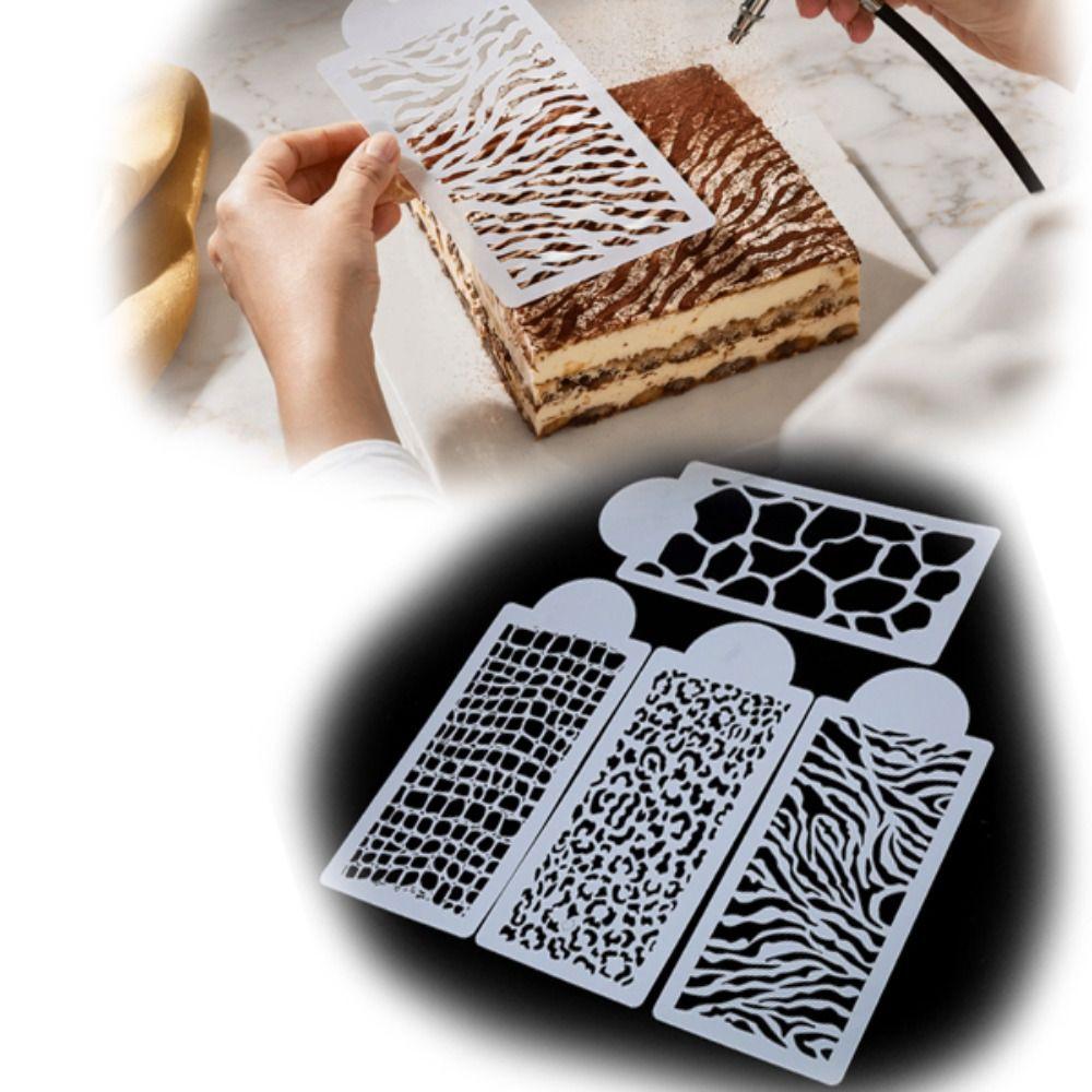 4PCS PVC Cake Stencils Zebra Leopard Pattern Flat Rectangular Baking Cake Stencils Openwork Cutouts Decorating Molds