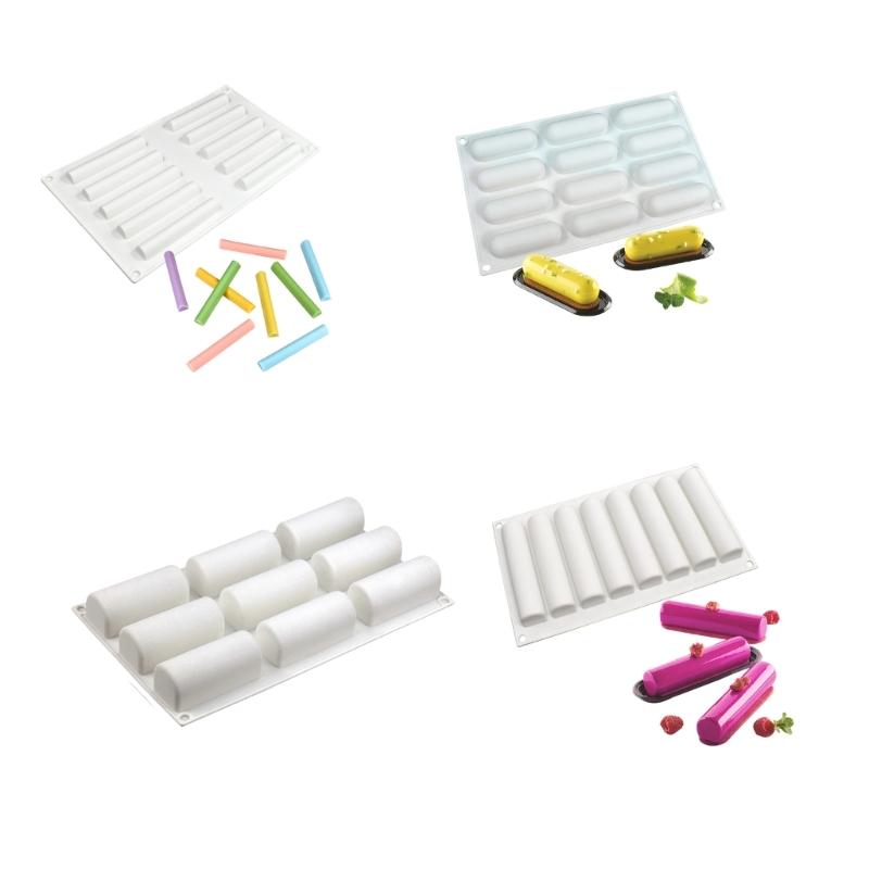 Silicone Eclair Shape Baking Molds Flexible Dessert Tray for Home Bakers, Multi-Cavity Mousse Cake Pastry and Chilling Dessert Preps