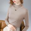 Semi-turtleneck Bottoming Shirt Women's New Women's Clothing Modal Long-sleeved T-shirt Warm Inside with Fleece Thickened Top