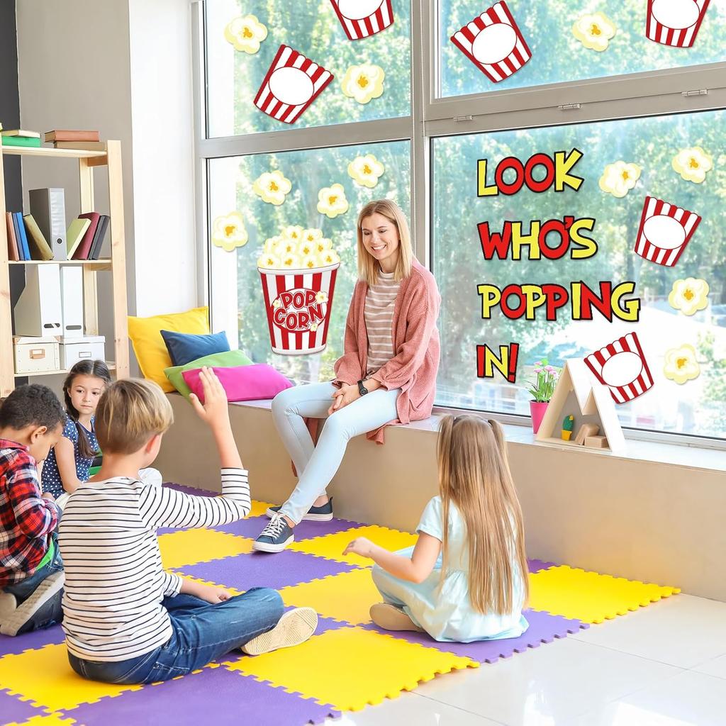 Whaline 77 шт. Декорации для доски объявлений в виде попкорна Вырезки в виде ведерка для попкорна Декор для класса «Снова в школу» Вырезки на тему кино для учеников Школы