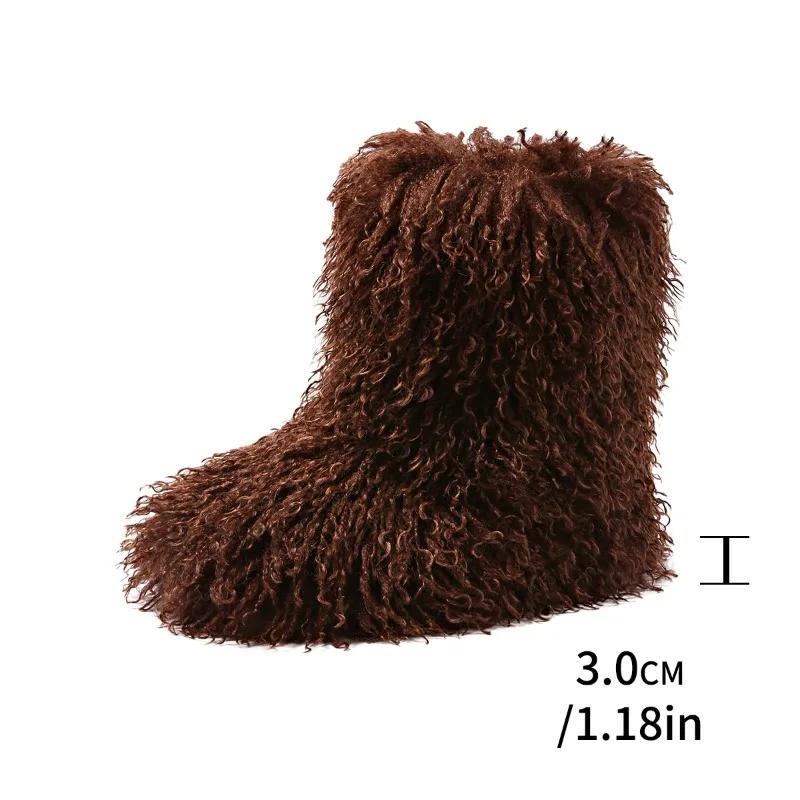 2025 New Winter Furry Shoes Women Teddy Fur Snow Boots Fluffy Faux Wool Plush Warm Fashion Short Boots Ladies Mongolian Boots