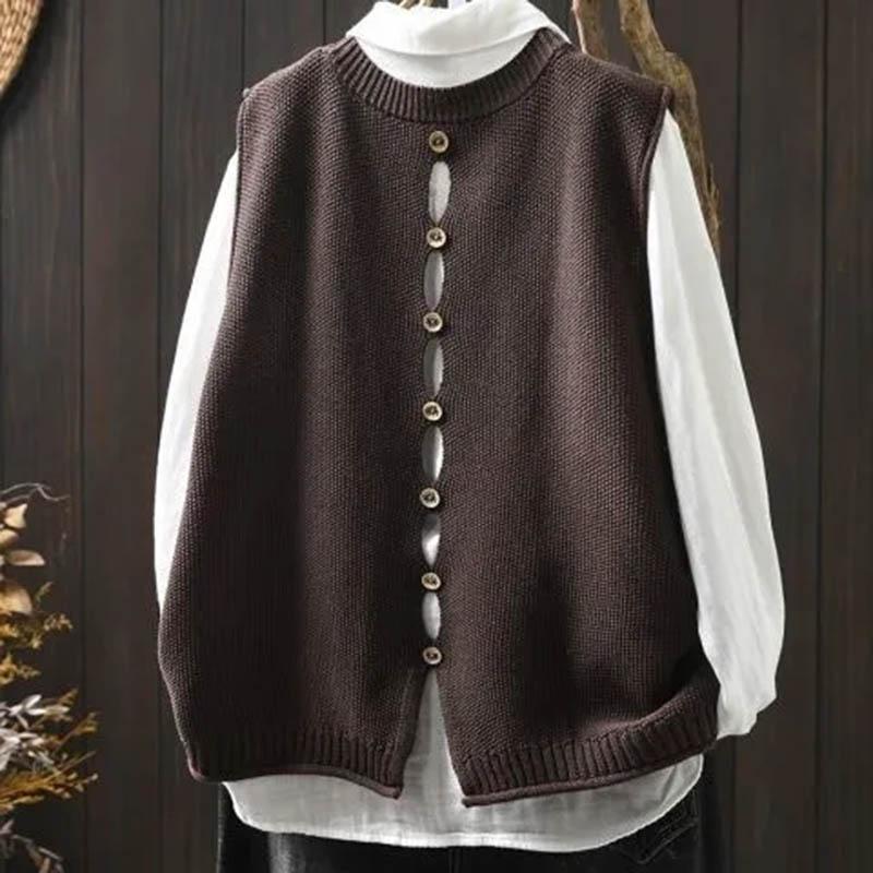Вязаный жилет женский свободный большого размера повседневный универсальный без рукавов на пуговицах сзади