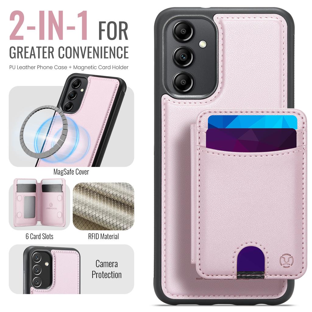 For Samsung Galaxy A34 5G Magnetic Case JEEHOOD J10 Leather Back Phone Cover with Detachable Card Holder Kickstand