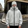 Men Balaclava Hoodie Zip-up Jacket with Mask Hooded Sweatshirt Wind Resistant Athletic Coat with Large Pockets for Sports Fitness Winter Daily Wear