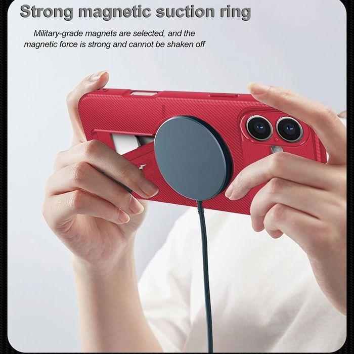 Coque de Téléphone - BOOLING - pour iPhone 17 - Silicone Souple avec Cercle Magnétique et Support Rouge