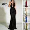 Versatile Women Dress Sexy Backless Maxi Dress, Deep V Neck Sleeveless Polyester Halter Satin Long Formal Evening Party Mermaid Gown Elegant Casual