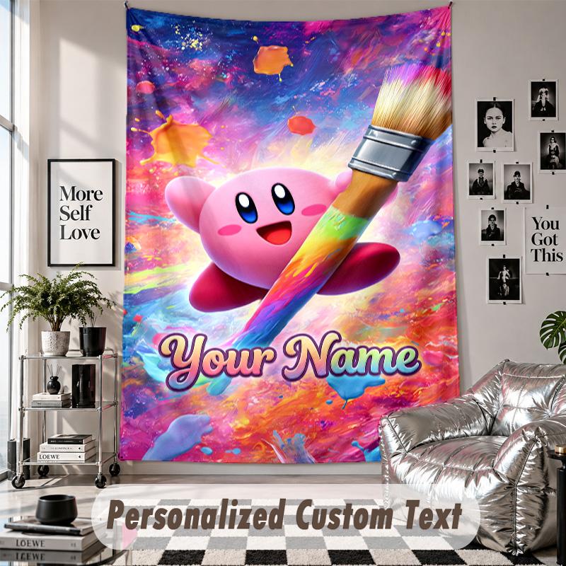 Wall Hanging Tapestry With Custom Name & Text, Kirby Decorative Tapestry For Bedroom
