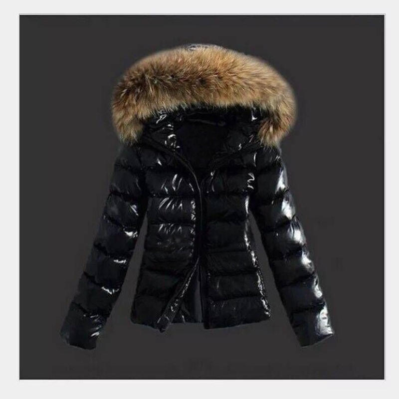 Women Faux PU Leather Winter Jackets Winter Artificial Fur Collar Coat