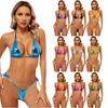 Womens Metallic Bikini Set Lacing Triangle Top G String Swimwear for Pool Parties