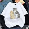 Kawaii Cat Shark Women Print Funny T-shirt Girl Animal Y2K Fashion 90S Print Tops Tee Gril Black White Clothes
