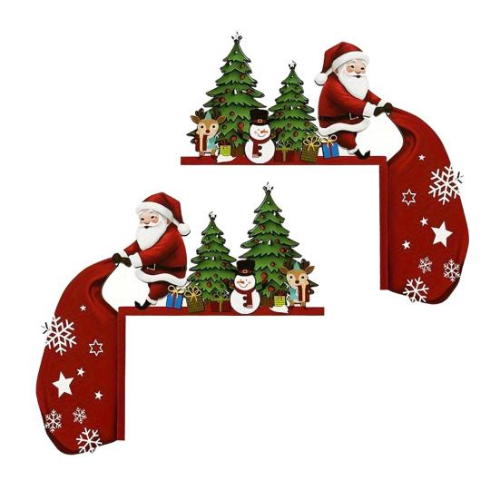 Wooden Christmas Door Topper Cute Santa Claus Door Corner Frame Sign for Holiday Home Wall Cabinet Shelf Decor