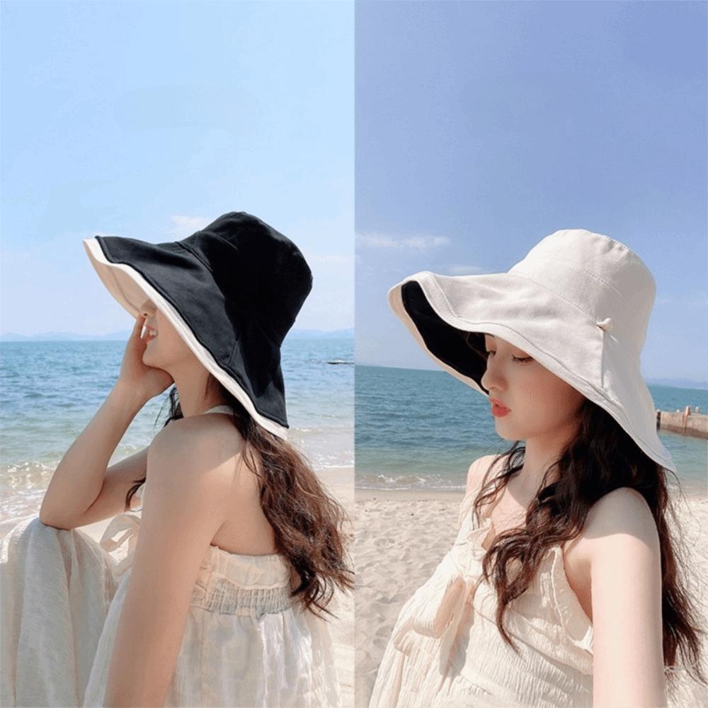 Versatile Women Sun Hat Broad-edged Bucket Hat Double-sided Wear Fisherman's Hat Vacation