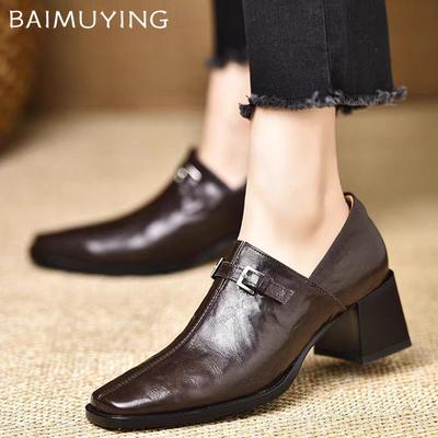 Женские ботильоны с квадратным носком, элегантные кожаные туфли на среднем каблуке, тренд 2025 года, зимние новые брендовые дизайнерские туфли на толстом каблуке в готическом стиле Botas Mujer