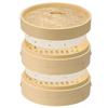 21cm Bamboo Steamer Set, Includes Two Steamers, One Lid, and 50 Sheets of Paper. Perfect for Steaming Xiaolongbao, Vegetables, and Other Steamed Dishe