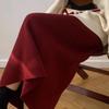 Плюшевая вишнево-красная трикотажная юбка для женщин на осень и зиму, прямая длинная юбка с высокой талией, драпированная юбка-трапеция с завязками на бедрах