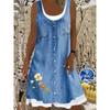 Женское платье большого размера с 3D-принтом, цветочным узором, круглым вырезом, без рукавов, длиной до колена, синее, под имитацию денима