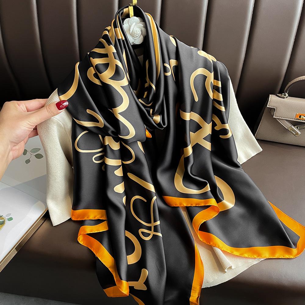 New Silk Scarf New Silk Satin Printed Shawl Holiday Fashion Sunscreen Long Section Simulation Silk Scarf