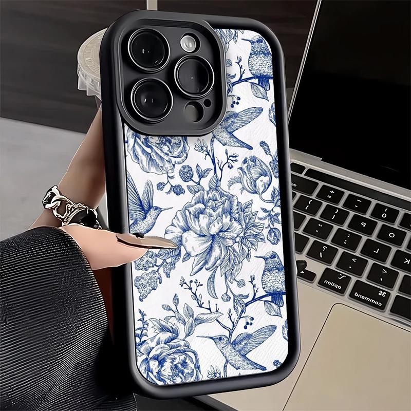 Чехол для телефона iPhone 17 Air 16E 15 16 Pro Max Сине-белый фарфоровый узор Чехол 14 Plus 13 12 Mini Мягкий корпус Силиконовый Забавный