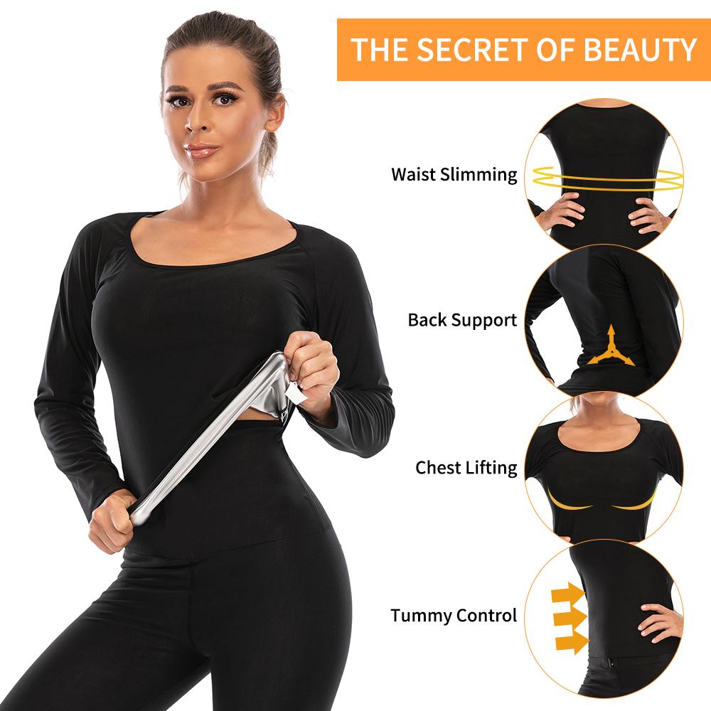 Женские спортивные костюмы для сауны с длинными рукавами, корректирующее белье для тренировок, термотолстовка, спортивная куртка для талии, формирователь тела, топы для фитнеса, спортивное нижнее белье для упражнений