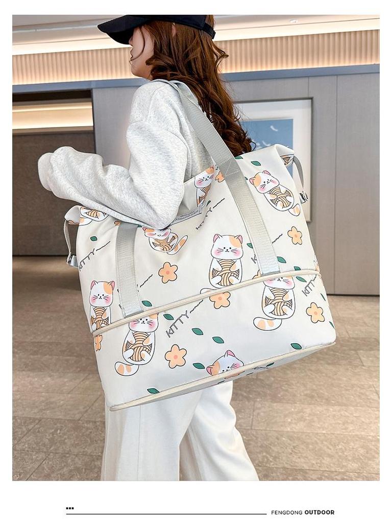 Women's Colorful Expandable Travel Bag - Double-Layer, Large-Capacity, Compact Luggage for Short Trips