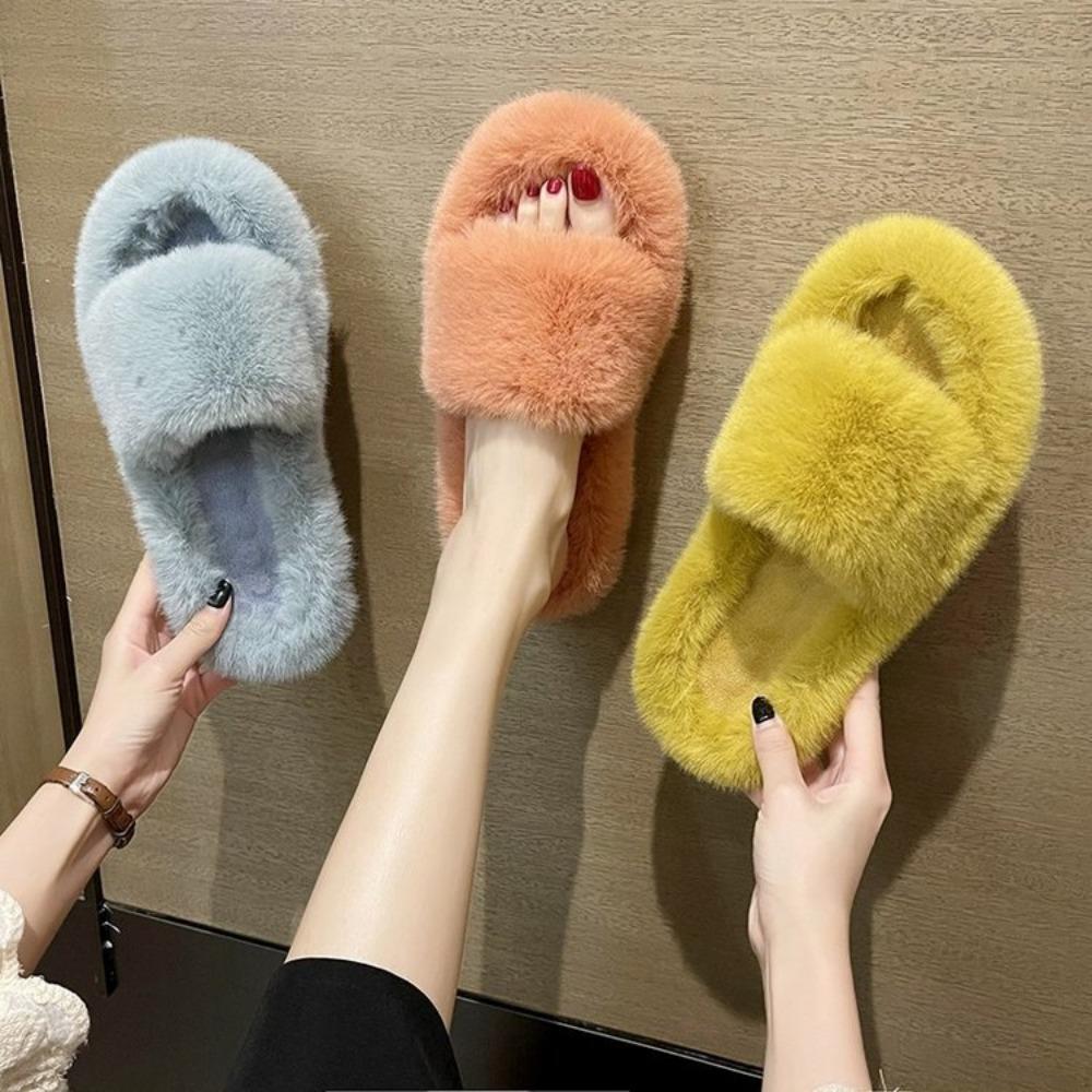 Women's Indoor Slippers 2024 Autumn and Winter New Plush Home Lazy Slippers Anti Slip Durable Fashion Warm Sandals Slippers