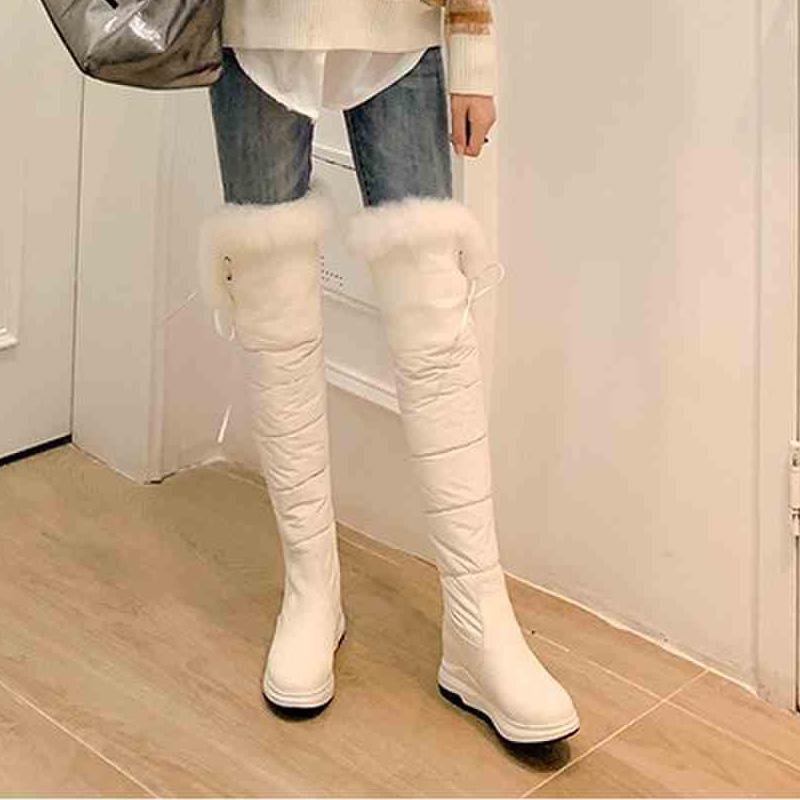 Женские зимние сапоги, удобные водонепроницаемые сапоги на плоской подошве большого размера, теплые плюшевые сапоги до колена