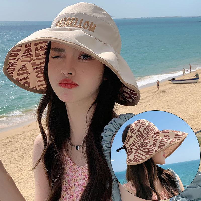 Корейская версия двухсторонней шляпы от солнца для женщин, летняя защита от солнца на открытом воздухе, пляжная шляпа с открытым верхом, складная шляпа для рыбалки
