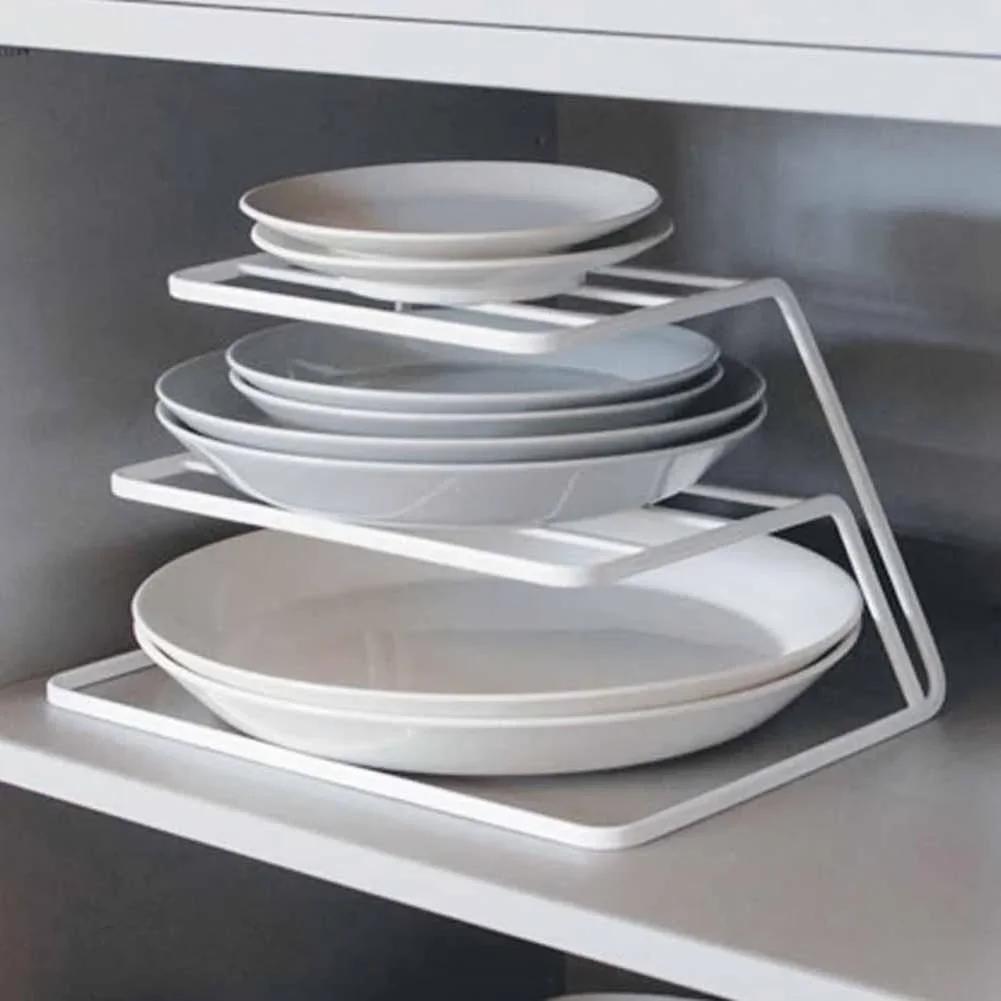 Kitchen Drain Iron Rack 3 Levels Different Size Plates Bowl Cup Separate Storage Rack Dishes Bowl Stand Hold