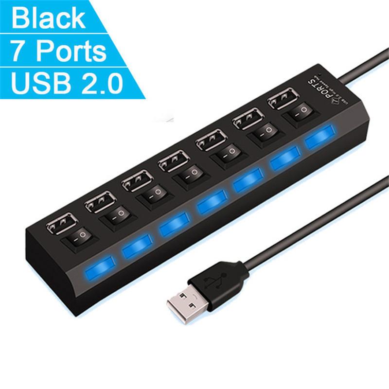 4/7 Ports USB HUB with On/Off Switch LED Light USB 2.0 Hub High Speed Adapter Portable USB Splitter For Computer Laptop Accessories