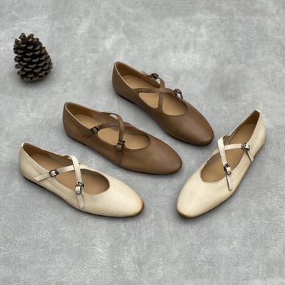 Женская обувь ручной работы из натуральной кожи, универсальные туфли на плоской подошве из мягкой коровьей кожи с перекрестными ремешками и пряжкой.