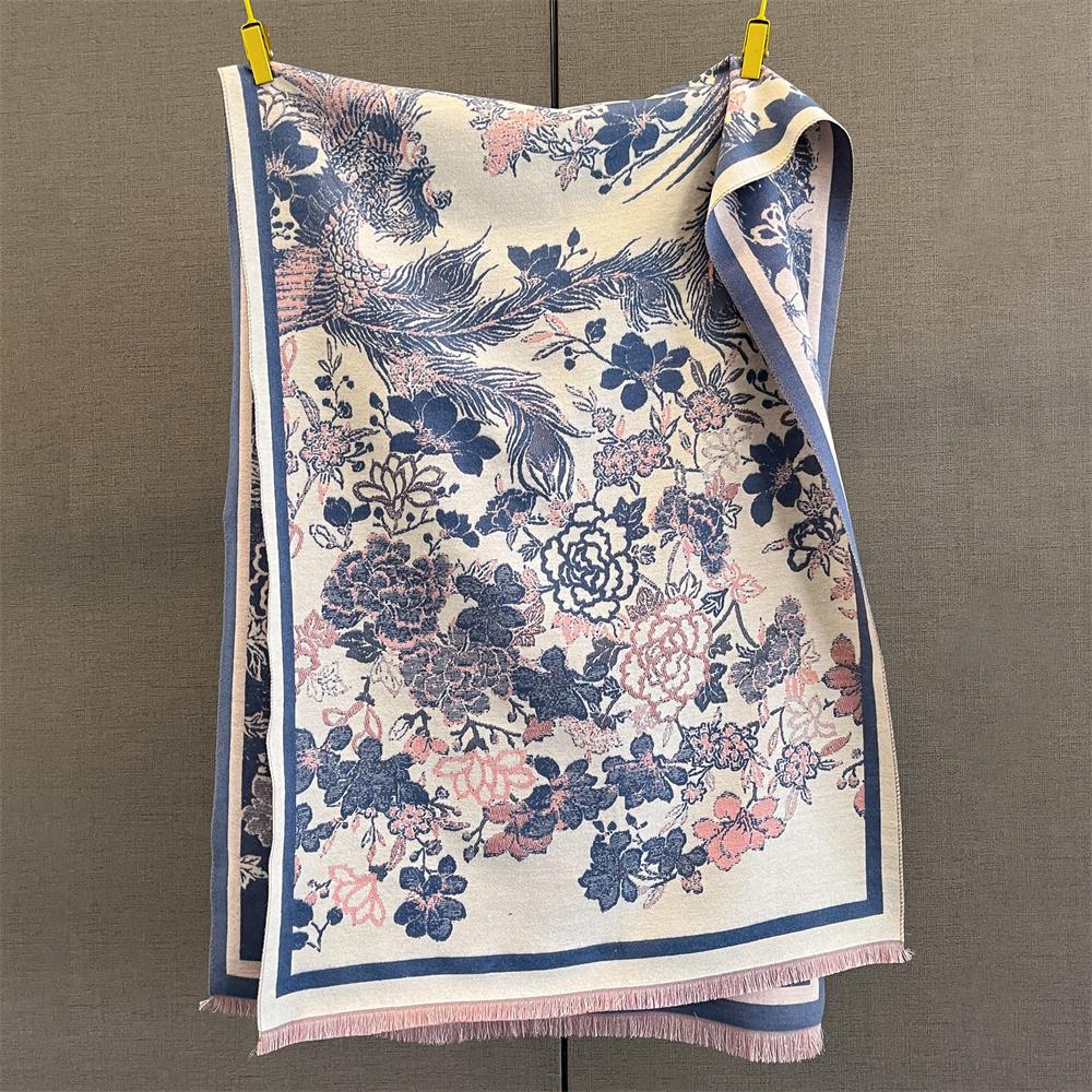Designer Winter Warm Cashmere Scarves Women Floral Print Thicken Pashmina Shawl Elegant Lady Wool Poncho Windproof Pareo