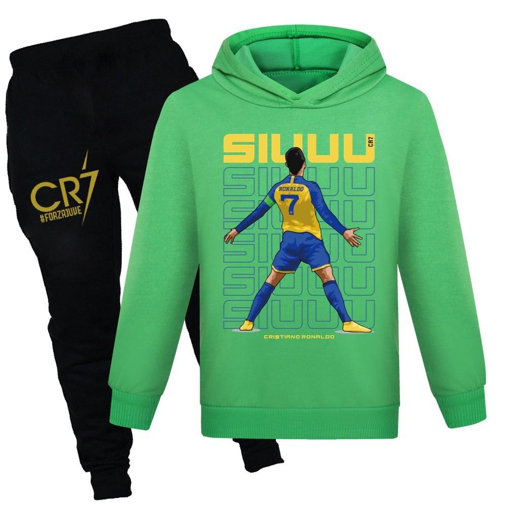 Cr7 Print Kids Sweater And Pants Set With Soft Cotton Fabric For Middle School Children