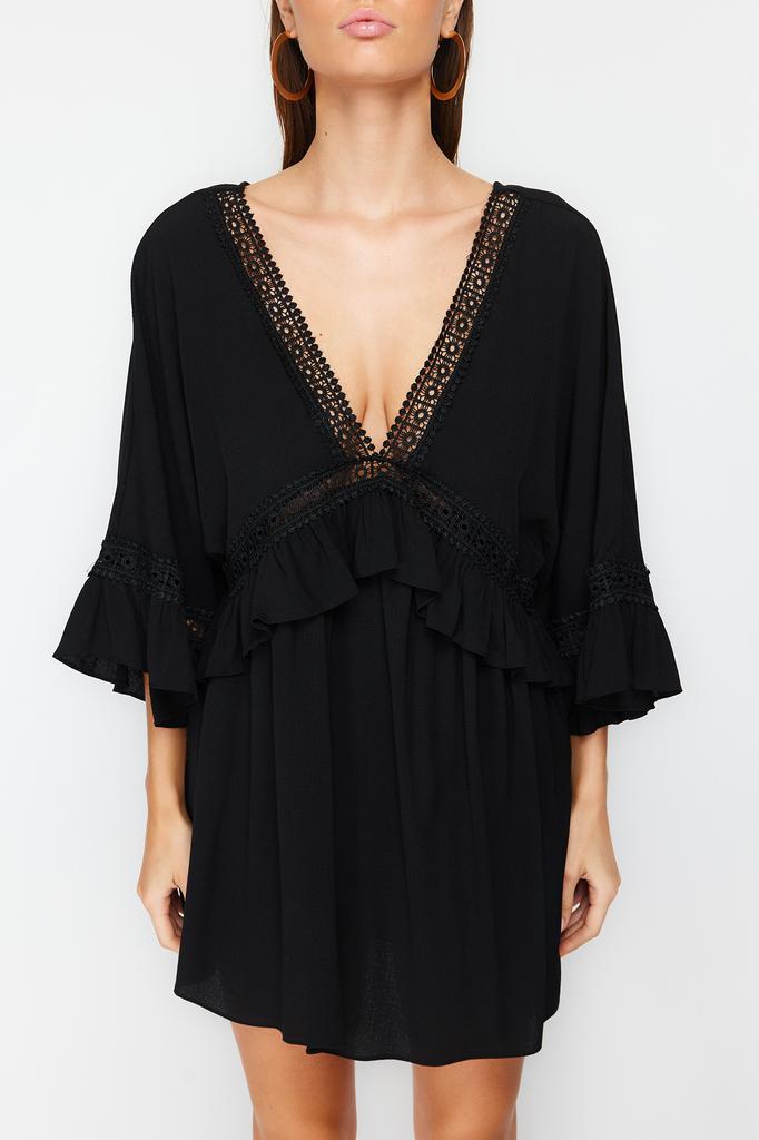 Women's Fashion New Dress Black Mini Woven Ribbon Accessories Beach Dress